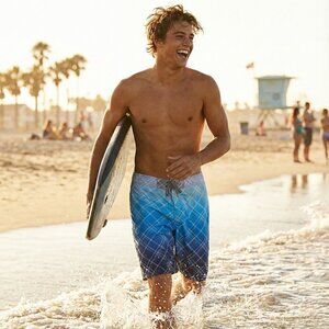 Island Haze Mens XL 36 Blue Ombre Plaid Board Shorts Swim Trunks Surf Beachwear